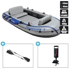 BATEAU GONFLABLE INTEX EXCURSION 4 + 2 AVIRONS + GONFLEUR -Paddle Wave Soldes bateau gonflable intex excursion 4 2 avirons gonfleur 1