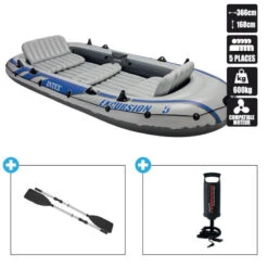 BATEAU GONFLABLE INTEX EXCURSION 5 + 2 AVIRONS + GONFLEUR -Paddle Wave Soldes bateau gonflable intex excursion 5 2 avirons gonfleur 1
