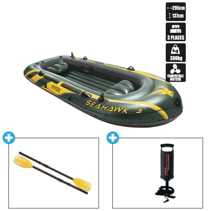 BATEAU GONFLABLE INTEX SEAHAWK 3 + 2 AVIRONS + GONFLEUR 4 BATEAU GONFLABLE INTEX SEAHAWK 3 + 2 AVIRONS + GONFLEUR – Image 2