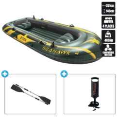 BATEAU GONFLABLE INTEX SEAHAWK 4 + 2 RAMES + GONFLEUR -Paddle Wave Soldes bateau gonflable intex seahawk 4 2 rames gonfleur 1