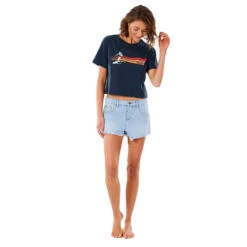 T-SHIRT RIP CURL GOLDEN STATE CROP BLEU MARINE FEMME -Paddle Wave Soldes t shirt rip curl golden state crop bleu marine femme 4